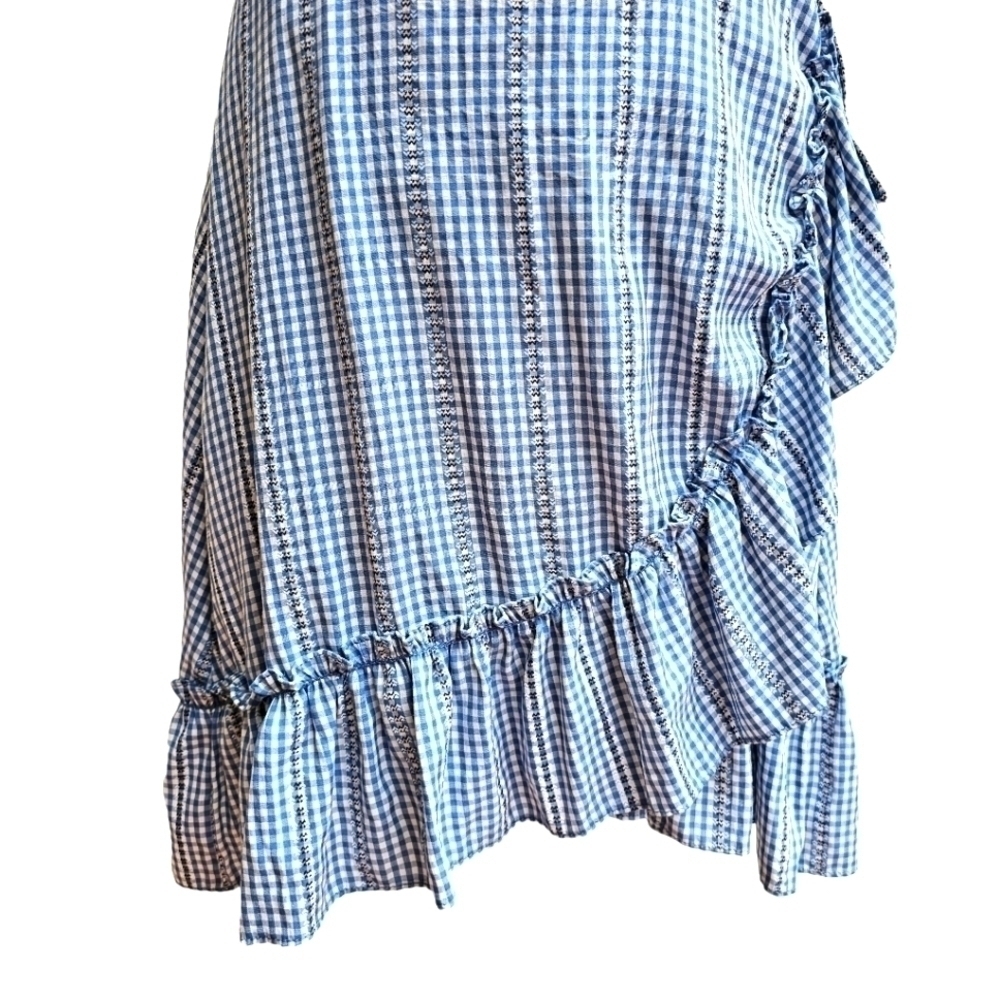 Max Studio Blue and White Gingham True Wrap Dress, Size Large - Picture 4 of 9